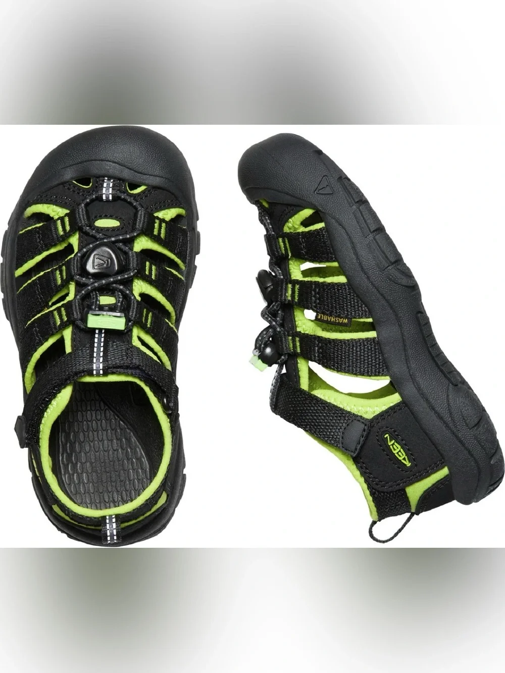 KEEN Newport H2 Big Kids Sandals Black Lime Green US 4